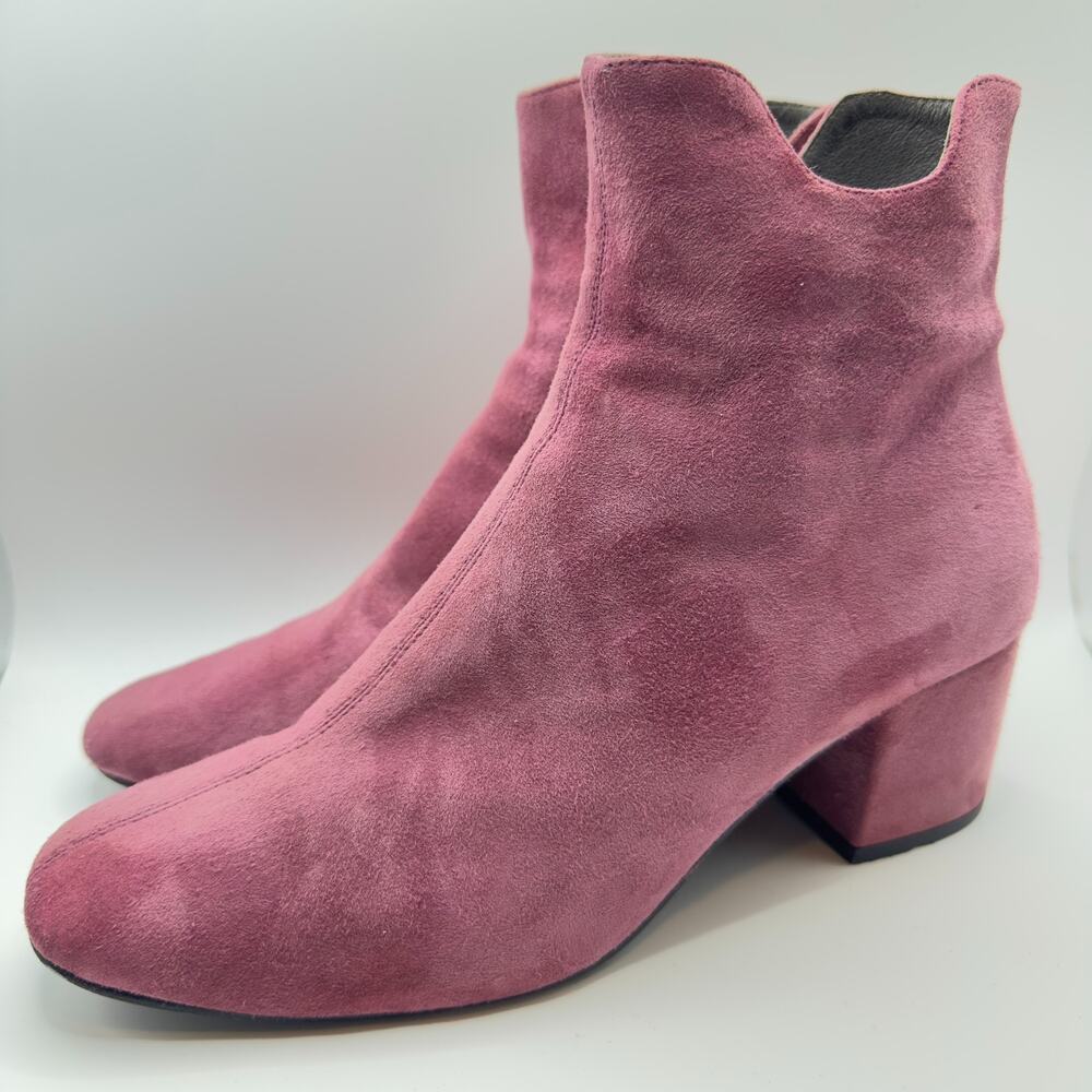 VTG Pink Suede Heel Ankle Zip Boots Fairycore Cozy Cottage Romantic Fantasy W8.5